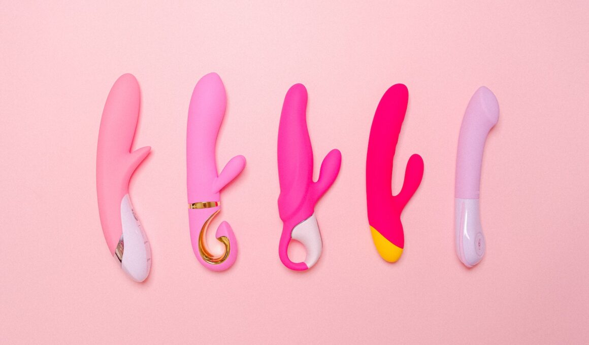 Vibrators in a row on a pink background