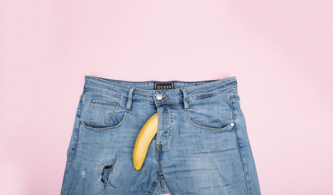 blue denim jeans with yellow banana on top
